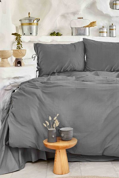 Karaca Home Σετ Παπλωματοθήκη 4 Στοιχείων Ανθρακί 100% Βαμβάκι Διπλό Νερό