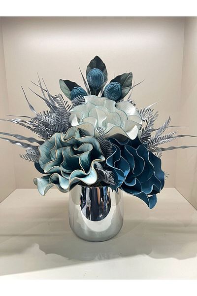 TASARIMHMODA Vază cu model de flori artificiale din metal argintiu - Nr:2