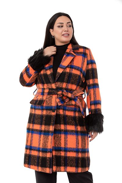 DISENTIS MODEST Plus Size Furry Sleeves Pockets Lined Orange Coat