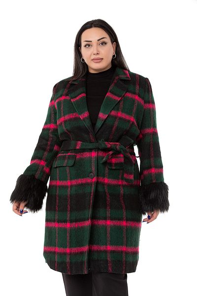 DISENTIS MODEST Plus Size Furry Sleeves Pockets Lined Emerald Coat