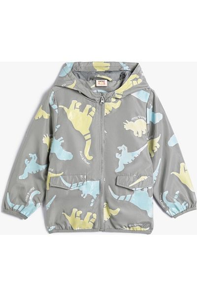 Koton Kids Koton Dinosaur Hooded Raincoat with Water Color Changing Flap Pocket