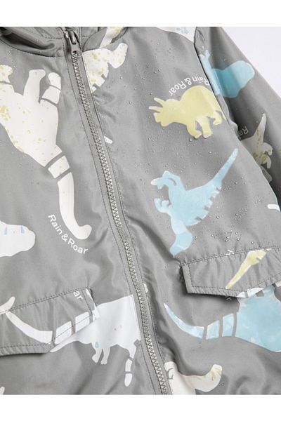 Koton Kids Koton Dinosaur Hooded Raincoat with Water Color Changing Flap Pocket