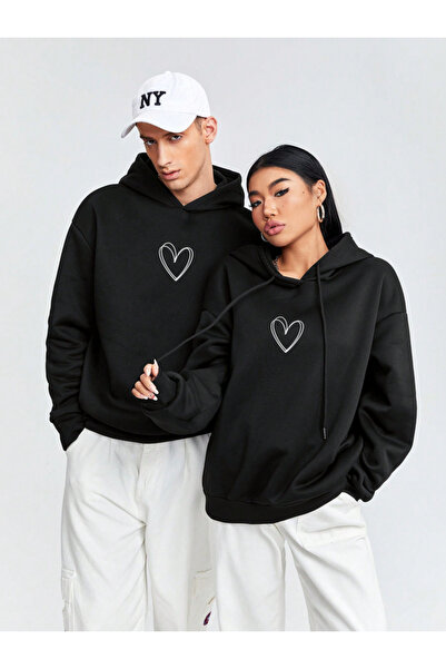 trendgar Φούτερ με μαύρη κουκούλα με στάμπα αγαπημένης καρδιάς