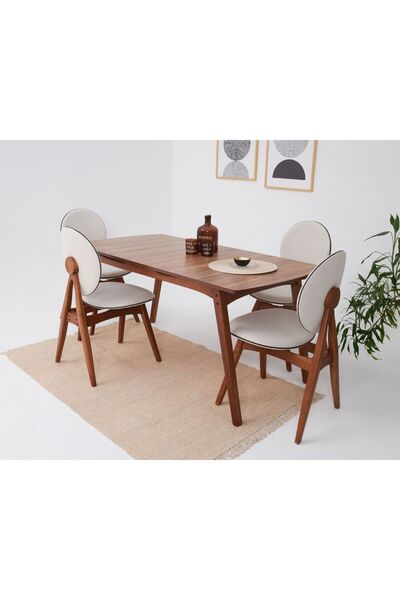AVOKADO MOBİLYA Touch Iskandinav Ceviz Iskelet 4 Sandalye 1 Masa Salon Mutfak...