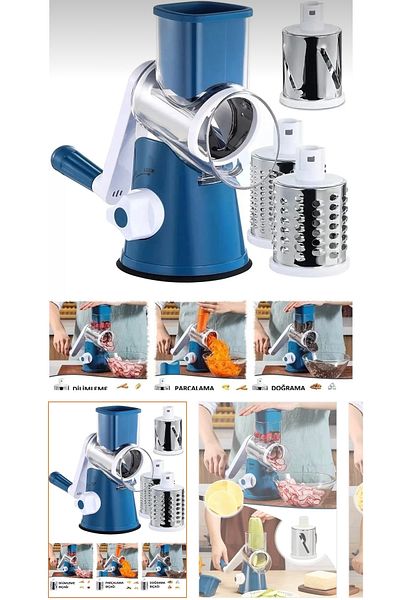 LeesHome Turquoise Handle Manual Vegetable Chopper 3 Different Steel Blades