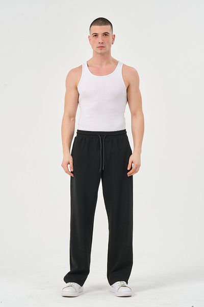 RELAXL Baggy Fit Wide Leg Elastic Waist Men's Sweatpants Black
