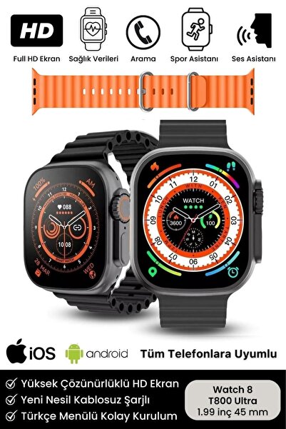 L'eDoren T800 Ultra Çift Kordonlu Akıllı Saat Ios Andorid Destekli Arama Özel...