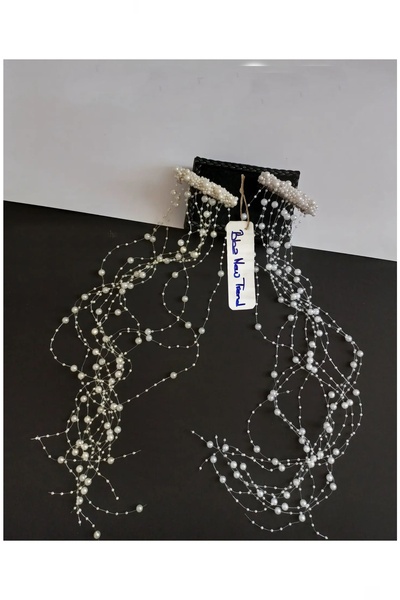 BBA TULLE STORE TARAKLI SAÇAK İNCİ GELİN TACI,GELİN SAÇ AKSESUAR UZUN İNCİ TA...