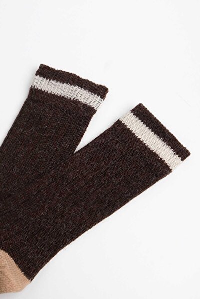 Mısırlı Unisex Alpaka Yünü Kışlık Çemberli Tekli Kahverengi Soket Çorap M 3093 K