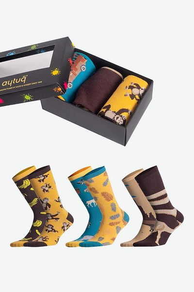 Aytuğ Unisex Cotton 3 Pairs Animal Patterned Christmas Socks
