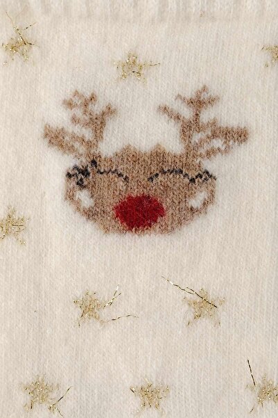 Aytuğ Дамски чорапи от агнешка (овча вълна) с единична екрю тематика и коледна тематика A 49005 E