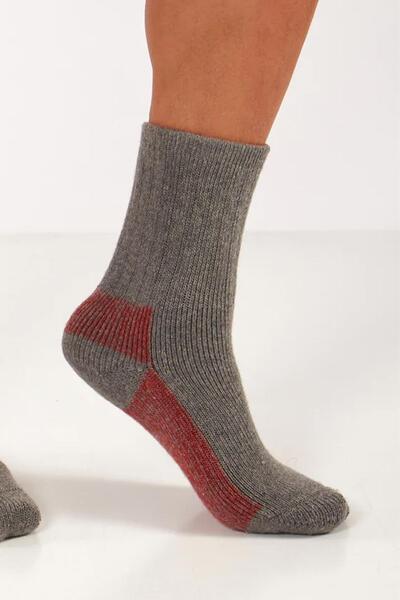 Mısırlı Unisex Alpaka Yünü Havlu Kışlık Gri/kırmızı Soket Çorap M 6005 Gk