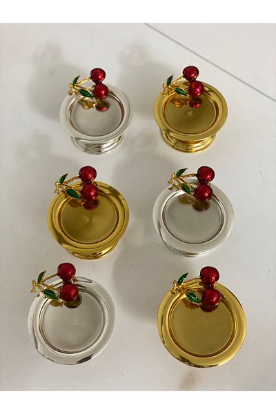 Elzem 6-PIECE GOLD AND SILVER CHERRY ACCESSORY MAKARON BOWL DELIGHT BOWL