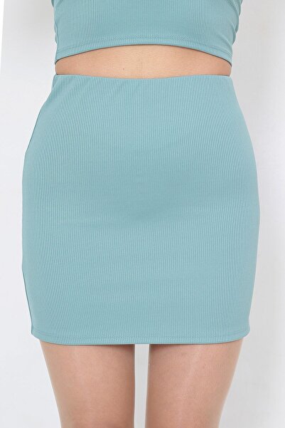 WAYS Kadın Mint Kalem Fitilli Kısa Mini Etek