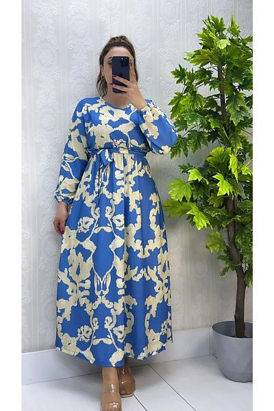 modasindoma Γυναικείο φόρεμα με μανίκια με μοτίβο σε φύλλα