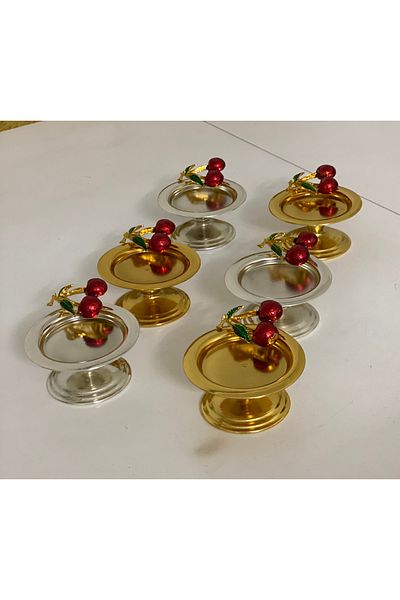 Elzem 6-PIECE GOLD AND SILVER CHERRY ACCESSORY MAKARON BOWL DELIGHT BOWL