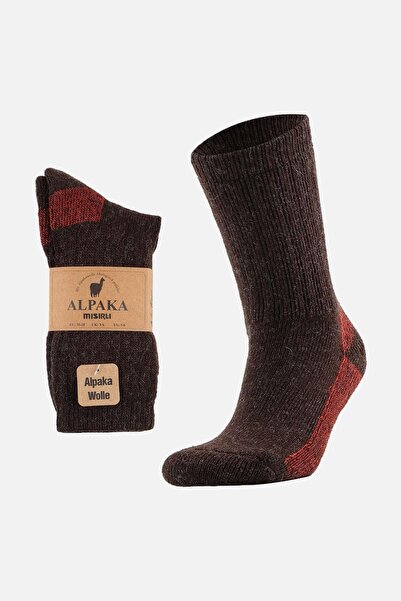 Mısırlı Unisex Alpaka Yünü Havlu Kışlık Kahve/kırmızı Soket Çorap M 6005 Kk