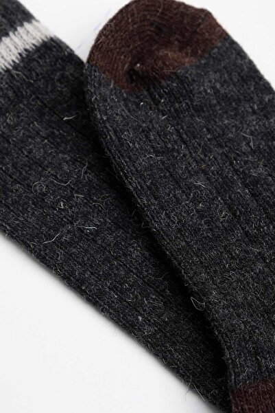 Mısırlı Unisex Alpaka Yünü Kışlık Çemberli Tekli Antrasit Soket Çorap M 3093 A