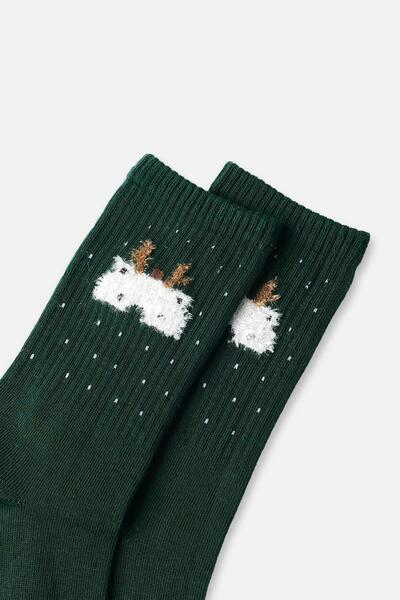 Aytuğ Women's Cotton Single Green Christmas Themed Socks A 49001 Y