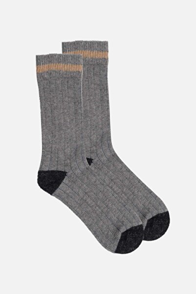 Mısırlı Unisex Alpaka Yünü Kışlık Çemberli Tekli Gri Soket Çorap M 3093 G