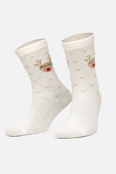 Aytuğ Γυναικείες κάλτσες Lambswool (Sheep Wool) Μονές εκρού με θέμα την Πρωτοχρονιά A 49005 E