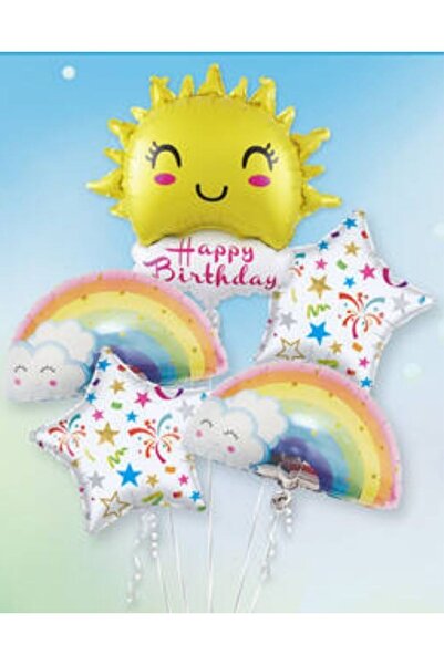 parti sürprizi Happy Birthday Güneş Gökkuşağı Folyo Balon Set
