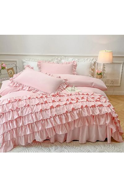 eyma home Set lenjerie de pat dublu din stofa 100% bumbac 4 articole