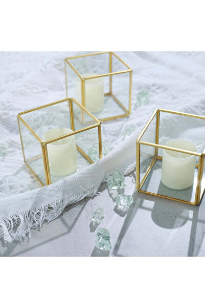 vitrayverteks 3'lü pirinç mumluk seti dekoratif mumluk