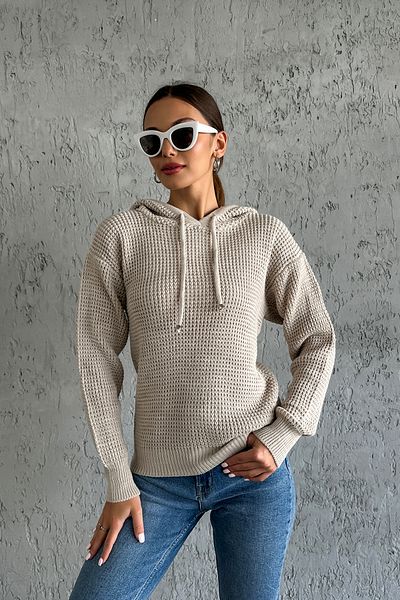 nosia fashion Дамски плетен пуловер с качулка и дълъг ръкав