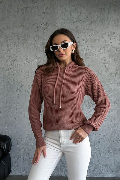 nosia fashion Дамски плетен пуловер с качулка и дълъг ръкав