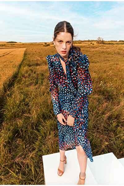 KAMEYA Polka Dot Dress with Scarf Tie Detail