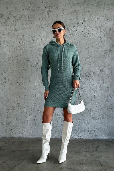 nosia fashion Μακρυμάνικο Πλεκτό Τούνικ-Φόρεμα με κουκούλα