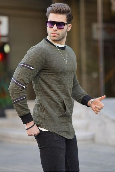 Madmext Khaki Crew Neck Men's Sweatshirt 2109