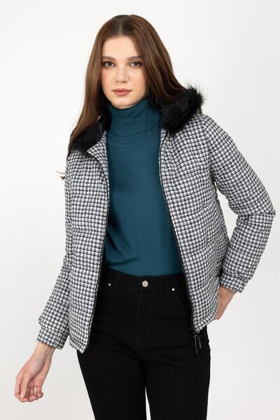 Ekol Ekose Desenli Fermuarlı Mont