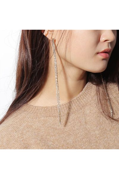 Etique Women's Silver Color 2 Row Jewelled Dangle Waterway Earrings