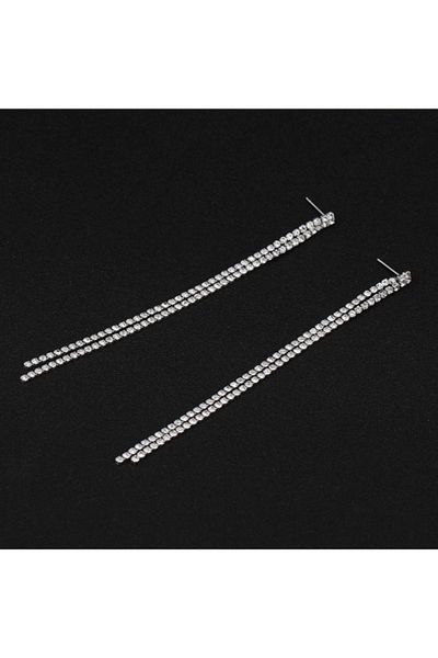 Etique Women's Silver Color 2 Row Jewelled Dangle Waterway Earrings