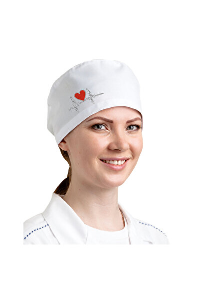 enmalife White Bonnet - Heart Graphic, Custom Design Bandana for Chef Doctor
