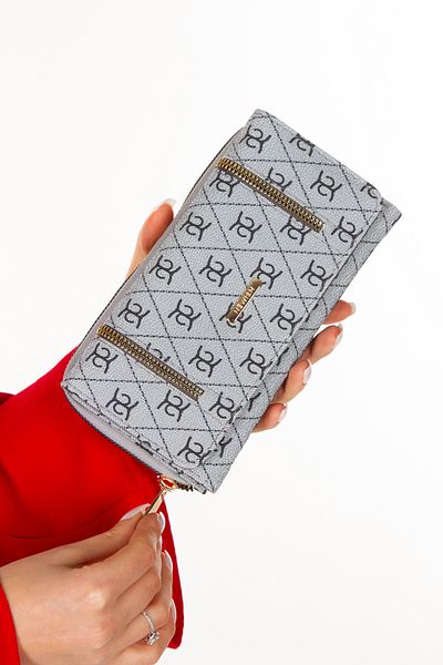 Newish Women's Vegan Leather Wallet with Gray Pattern - Stylish Fashion with Money Compartment, Card Holder