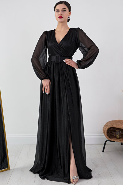 PULLIMM Φόρεμα με διπλό στήθος με μακρυμάνικη ζώνη Lurex 13369