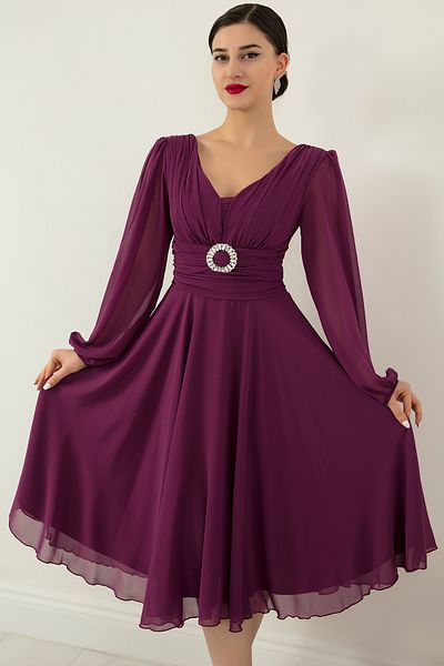 PULLIMM Buckle Belted Chiffon Dress 1449