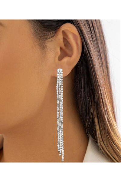 Etique Women's Silver Color 3 Row Stone Dangle Waterway Earrings