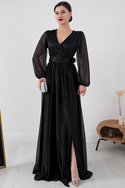 PULLIMM Φόρεμα με διπλό στήθος με μακρυμάνικη ζώνη Lurex 13369