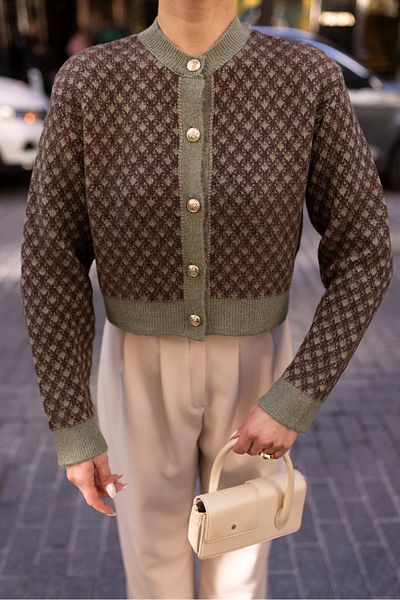 My Blog Women's Brown Gold Button Detailed Patterned Cardigan