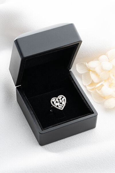 Silvano Jewelry 925 Ayar Gümüş Baget Taşlı Kalp Yüzük