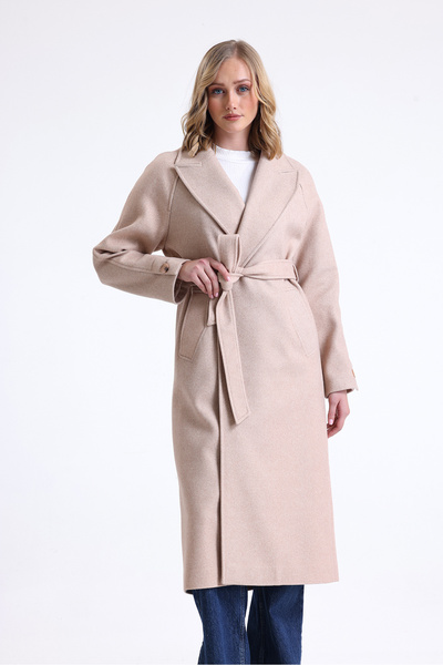 kabancım Women's Belted Premium Textured Cashmere Coat