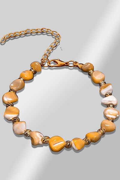 Tesbih Atölyesi Certified Amorphous Model Light Orange Colored Mother of Pearl Bracelet (Adjustable)