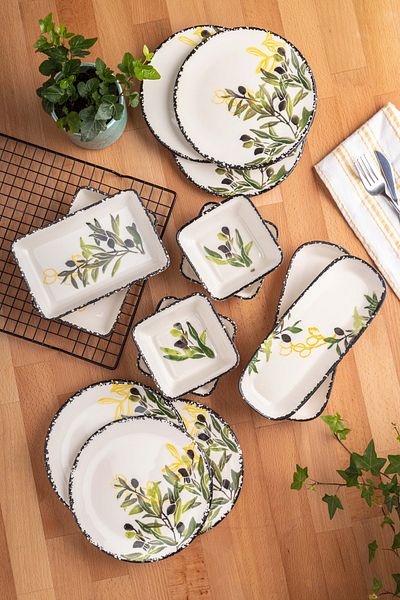 FH finehome Olive 14 Piece Breakfast Set for 6 People