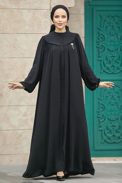 Neva Style - Μανίκι μπαλόνι Μαύρο Hijab Ferace 20134s