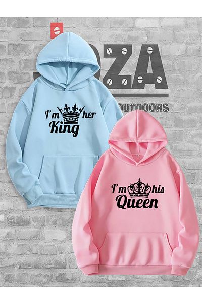 Joza Outdoors Γυναικεία Ανδρικά Unisex King Queen με στάμπα Lover Couple Συνδυασμός Σχεδιασμός Φούτερ με κουκούλα Σετ 2 τεμαχίων