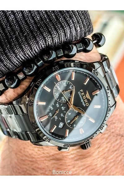 FERRO New Collection Functions Active Black Color Men's Wrist Watch Bracelet